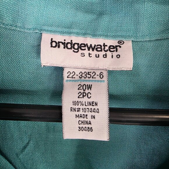 Womens Bridgewater Studios Teal 100% Linen Shirt Button Up Roll Tab Sleeves 20W - Picture 3 of 8
